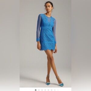 Anthropology Cobalt Blue Lace Long-Sleeve Mini Dress